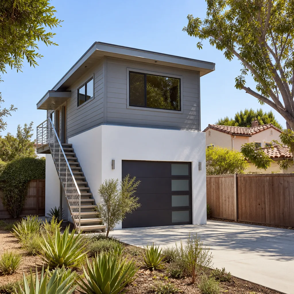 A new two-story ADU over a garage